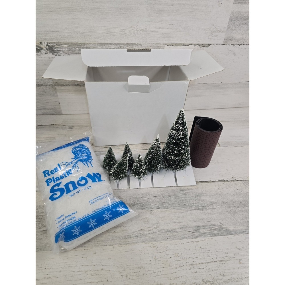 Department 56 Village Accessories Set‎ Frosted Trees Plastic Snow Brick Roadway
